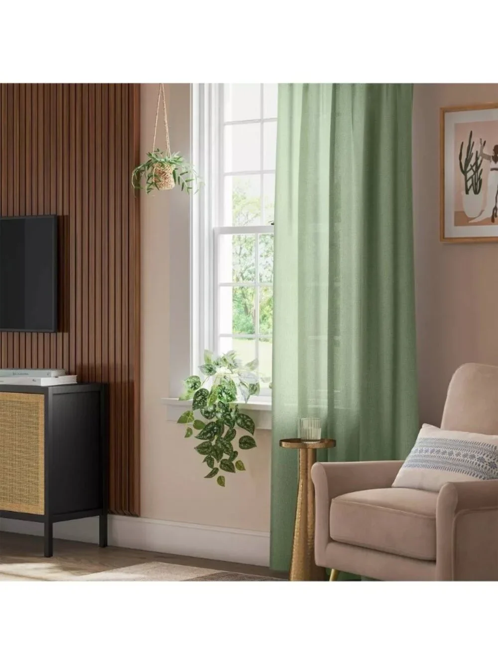 Threshold Farrah Light Filtering Sage Green Single Curtain Panel 54